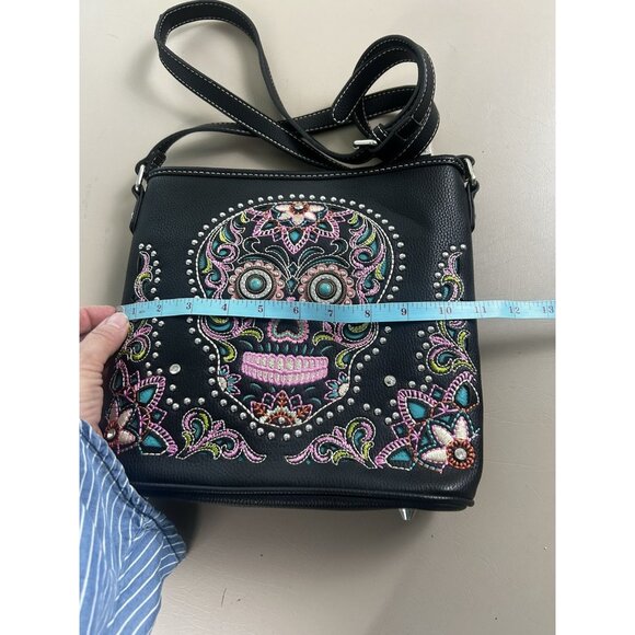 Montana West Sugar Skull Collection Black Conceal Carry Crossbody Embroidered - Picture 7 of 15